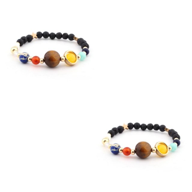 Qarigey de sistemas solares de piedra natural Unisex hecha a mano ajustable fácil de combinar brazalete joyería regalo de cumpleaños tipo 5 tipo 5 2Conjunto