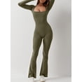thumbnail image 3 of Arvbitana Women's Casual Jumpsuit Solid Color Long Sleeve Romper Pants Low-cut Square Neck Slim Fit One-piece Bodysuit Ladies Clothes for Clubwear Streetwear, 3 of 6