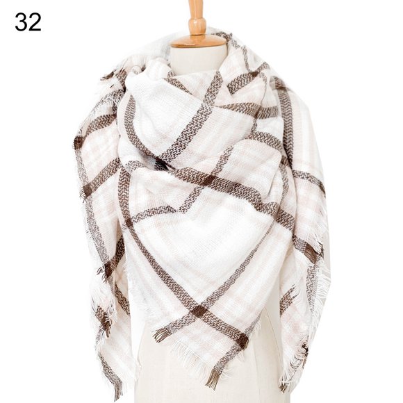 Opolski Women Scarf Splicing Vintage Style Tassel Hem Extra Long Patchwork Winter Scarf for Unisex