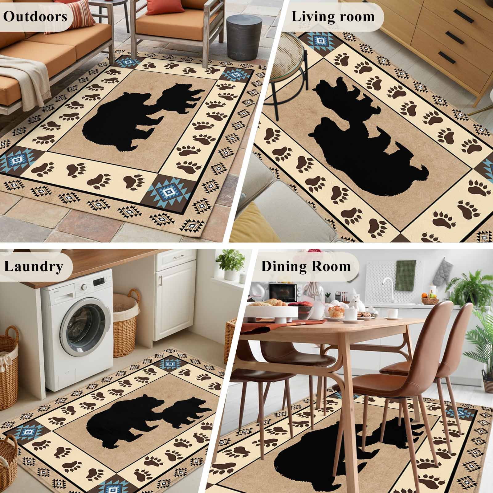 3'x5' Area Rugs, Farmhouse Bear Indoor Outdoor Area Rug for Living Room Bedroom, Country Vintage Animals Paw Print Brown Washable Bathroom Rugs Kitchen Floor Carpet Mats Home Decor Aesthetic