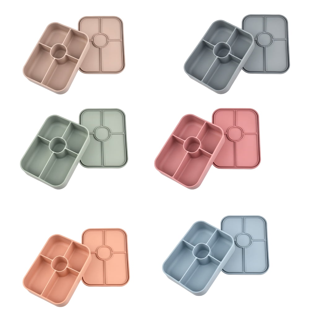 5 Compartment Silicone Lunch Box With Detachable Sauce Container Leak proof Microwave Safe Bentos Box For Office School