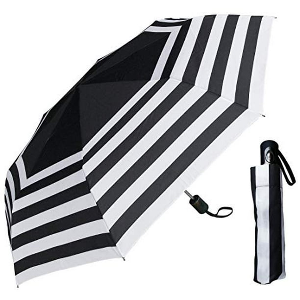 RainStoppers 44" Auto/Auto Noir et Blanc Bande Impression Super Mini Parapluie (W033)