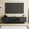 thumbnail image 5 of Mid Century Modern Black TV Stand for 70 Inch and Larger TVs, 70.87" Media Console with Solid Wood Slatted Doors, Metal Base, Stylish Entertainment Center for Living Room or Bedroom, 5 of 7