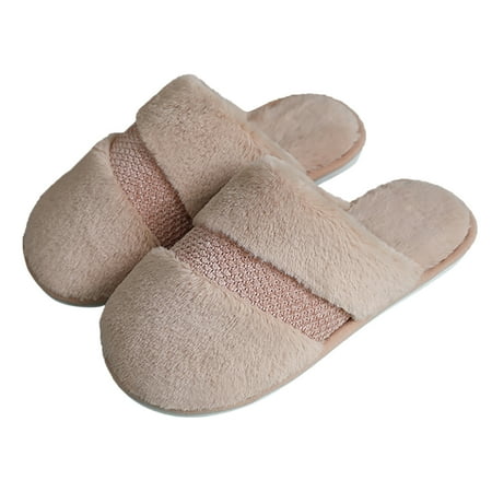 GEZHEN Womens Cozy Memory Foam Slippers Splicing Hook Flower Round Toe Flats Plus Velvet Slippers Shoes Fluffy Winter House Shoes Indoor and Outdoor