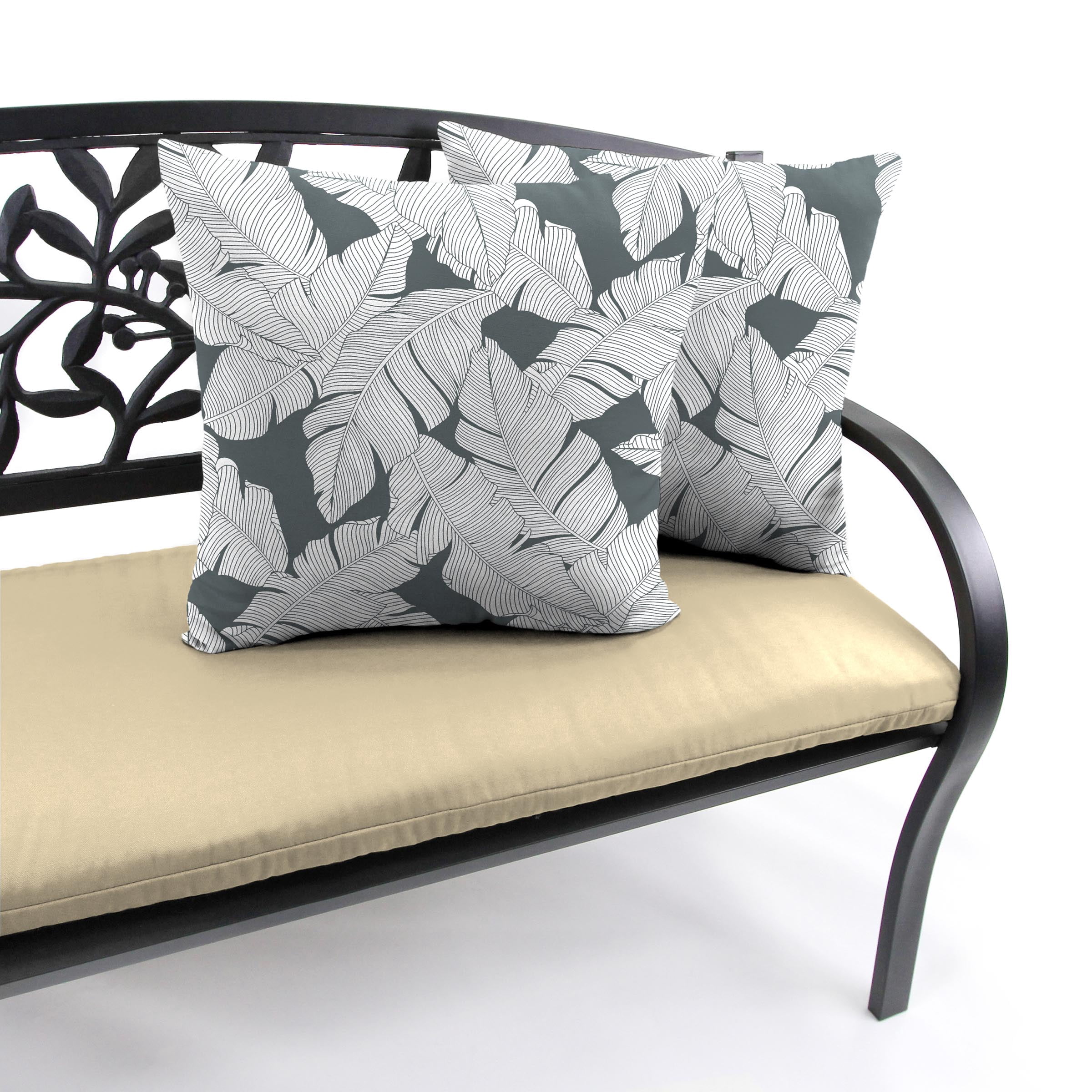 Jordan Manufacturing 16" x 16" Carano Stone Grey Leaves Square Outdoor Throw Pillow (2 Pack)