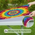 thumbnail image 6 of Rainbow Tie Dye Concentric Circles Square Fitted Tablecloth with Elastic Edge,Square Table Cover,Washable Elastic Table Cover for Home Kitchen Party Decor 34"x34", 6 of 6