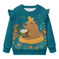 thumbnail image 5 of Xoenoiee Capybra Orange Duck Music Note Print Toddler Baby Girl Ruffle Sweatshirt Crewneck Long Sleeve Pullover Tops Little Kids Fall Winter Clothes, Size 1-2 Years, 5 of 7