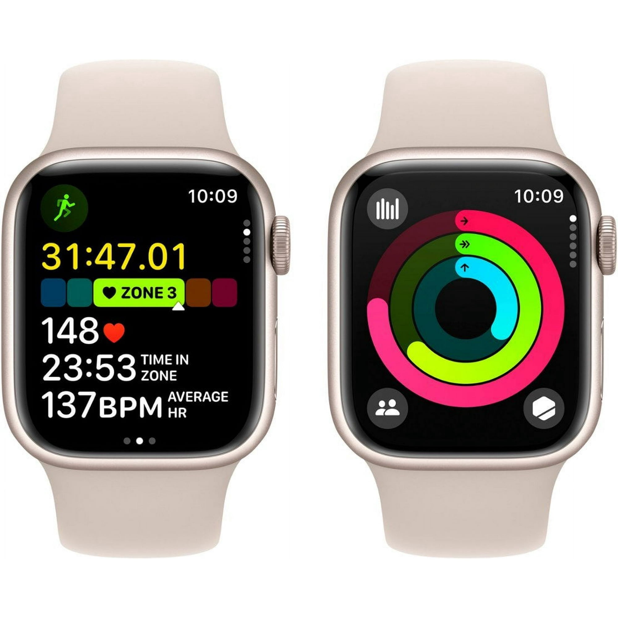 Apple, Watch Series 9, Smart Watches, M/L, 18 h Battery Life, GPS 41mm Starlight Aluminum Case with Starlight Sport Band, 1, 1