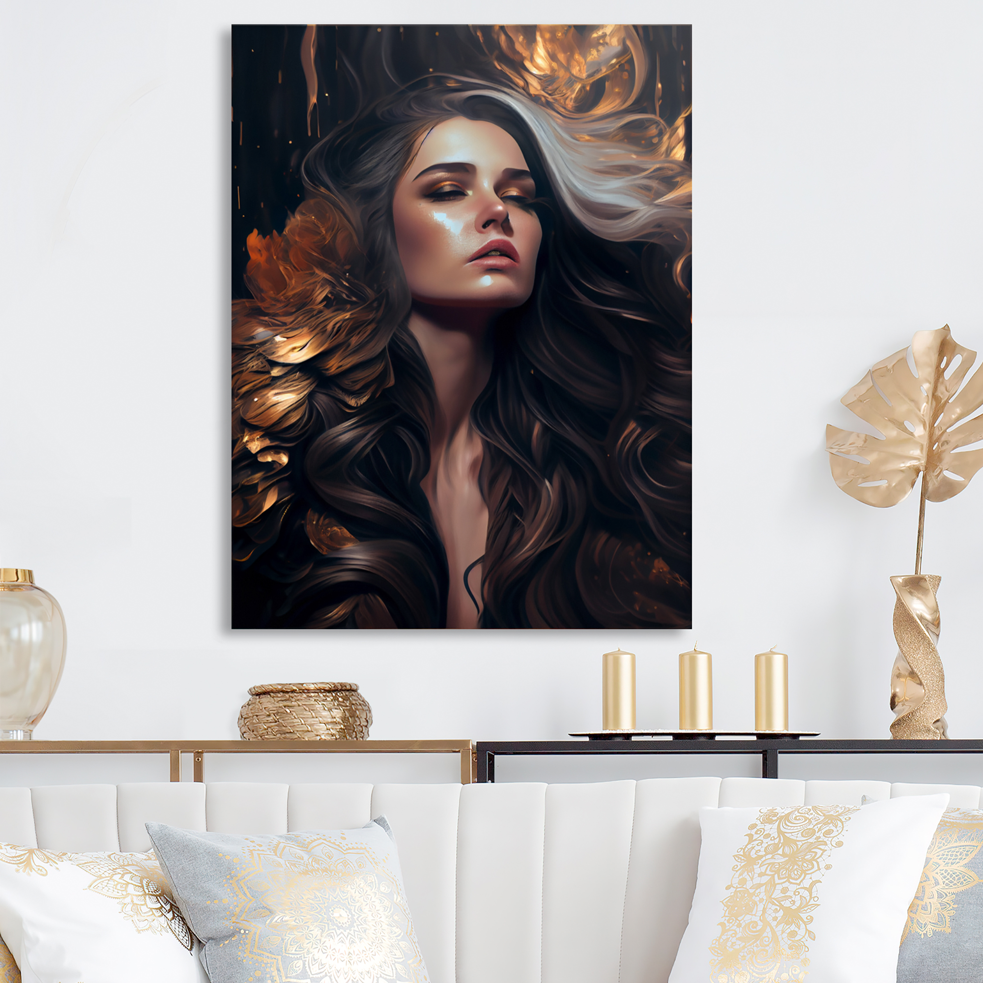 Designart Gold And Black Sensual Woman IV Canvas Wall Art