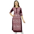 thumbnail image 3 of Phagun Kurta Droite Bordeaux pour Femmes, Manches 3/4, Kurti Décontractée Imprimée-4, 3 of 3