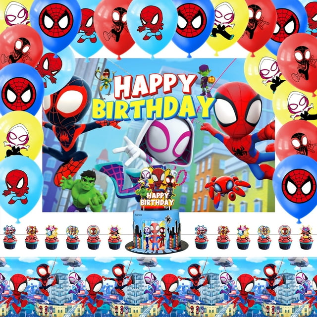 Globos Decorativos Azul y Rojo para Fiesta Alusivos a Spidey y Sus Amigos en Vinil y Látex