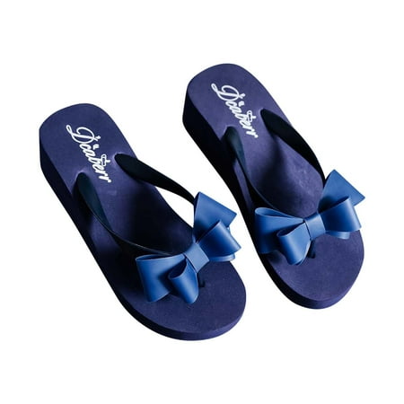 

Lyinloo Summer Ladies Bowknot Flip Flops Casual Flip Flops High Heel Beach Shoes Blue 37