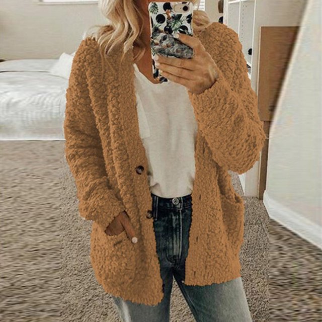 Fleece Cardigan Sweaters for Women Soft Long Sleeve Jacket with Pockets Button Down Open Front Fall Clothes