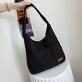 thumbnail image 4 of Canvas handbag, women's large bag, beautiful shoulder bag, cute and simple school crossbody bag-Black+khaki+white, 4 of 5