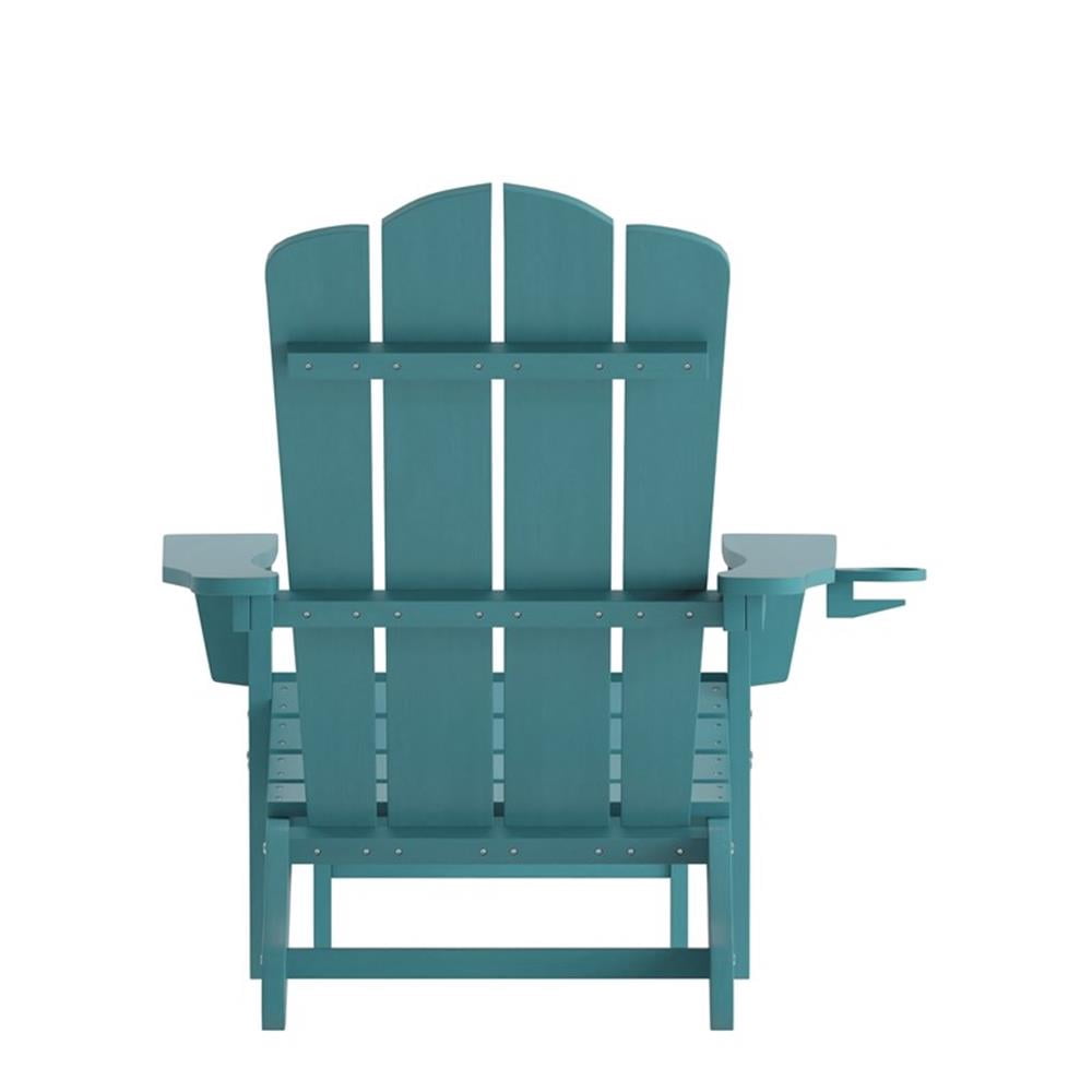 Pemberly Row Adirondack Chair with Pullout Ottoman & Cupholder in Blue