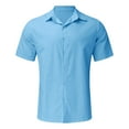 thumbnail image 4 of NECHOLOGY Mens T-Shirts Men's Dress Shirts Male Summer Hawaii Solid Shirt Short Sleeve Double Pocket Turn Down Collar Button Shirt Light Blue M, 4 of 5