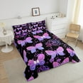 thumbnail image 3 of Erosebridal Cartoon Butterfly Comforter Set Twin Pink Rose Bedding Set, Purple Polka Dots Bedding Comforter Sets Cute Animal Duvet, Kawaii Black Pink Quilted Comforter 2pcs, 3 of 5