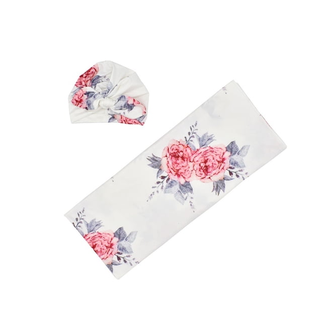 Manta Swaddle para bebé con gorra de bebé Envolturas de fotografía para recién nacidos suaves Eccomum 80x80cm y flor 3