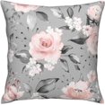 thumbnail image 5 of Beautiful Pink Rose Gradually Varied Gray Leaves Pillowcases Flower Seamless Art Pattern Pillow Case Decorative Throw Pillow Cover for Home Sofa Office 18x18inch, 5 of 6