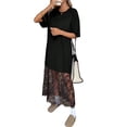 thumbnail image 3 of Women's Short Sleeve Lace Patchwork Maxi Dress Summer Crew Neck Casual Long Dresses Black - In Stock S, 3 of 10