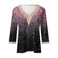 thumbnail image 4 of COSFO V-Neck Shirts for Women Sequin Long Sleeve Pink Lace Top T-Shirts Womens Going Out Tops, 4 of 5
