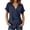 Navy, variant on Womens Oversized Solid Color t shirt Turtleneck top Casual Tie Front Irregular Hem Short Sleeve Fashion Trendy tee