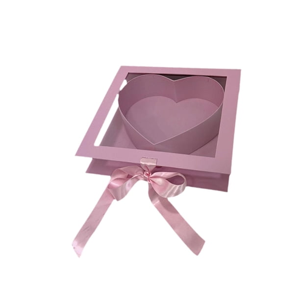 Caja de presentación en forma de corazón con tapa transparente para regalos florales, dulces y chocolates. Rosa