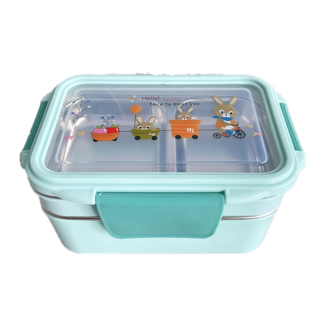 Bento Boxes Fiambrera de acero inoxidable Contenedor de alimentos de doble capa Caja de picnic portátil Bento (Color: Azul)