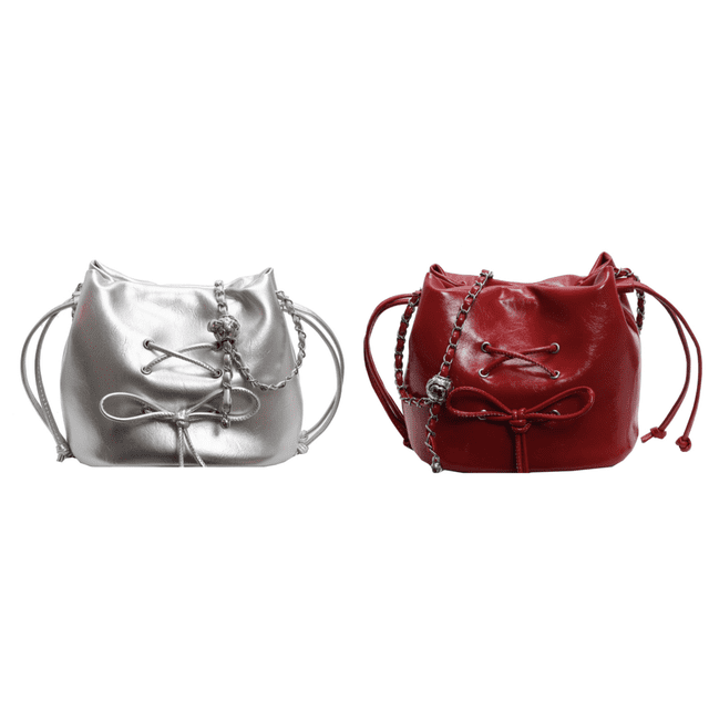 Bolso Bandolera Mujer Cubo Bandolera con Lazo Cuero PU Señoras Plata