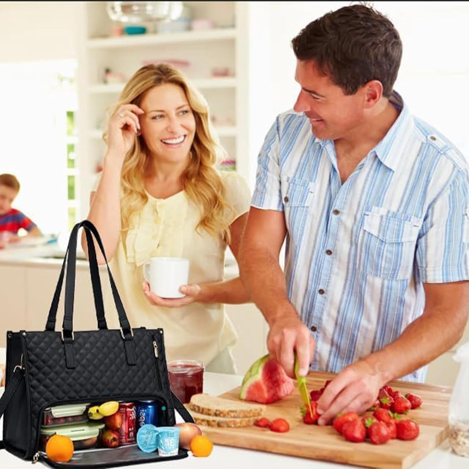 2 In 1 Tote Bag Lunch Bag Combo, 3 In 1 Lunch Tote Bag For Women,15.6 Inch with Lunch Compartment,LaptopWith Insulated Lunch Compartment