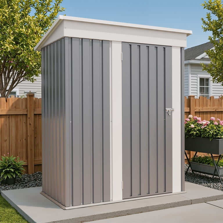 Patiowell Outdoor Metal Storage Shed 5x3 ft Gray Waterproof