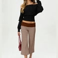 thumbnail image 6 of Nestiefly Women's Casual Wide Leg Cropped Pants Low Rise Fold Over Stretch Gaucho Pants for Summer Beach Holiday Streetwear Brown S, 6 of 7