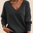 thumbnail image 2 of WTXUE Women's V Neck Long Sleeve Knit Loose Oversized Pullover Sweater Top Soft Business Casual Sweaters Tunic Sweaters Fall Outfits Comfy Plus Size Sweaters Dark Grey 5Xl, 2 of 5