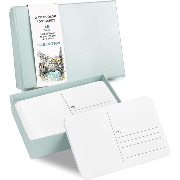 48 Sheets 4x6 Watercolor Postcards, 140lb/300gsm Blank Postcards Watercolor Paper Cards Art Supplies for Painting, DIY, Mailing, Invitations, Greeting Cards (Green)