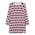 thumbnail image 2 of Orange And Blue Traditional Argyle All Over Print Loose Dress Evening Dress Summer Dresses for Women Luxury Dress Long Sleeved Dress, 2 of 4