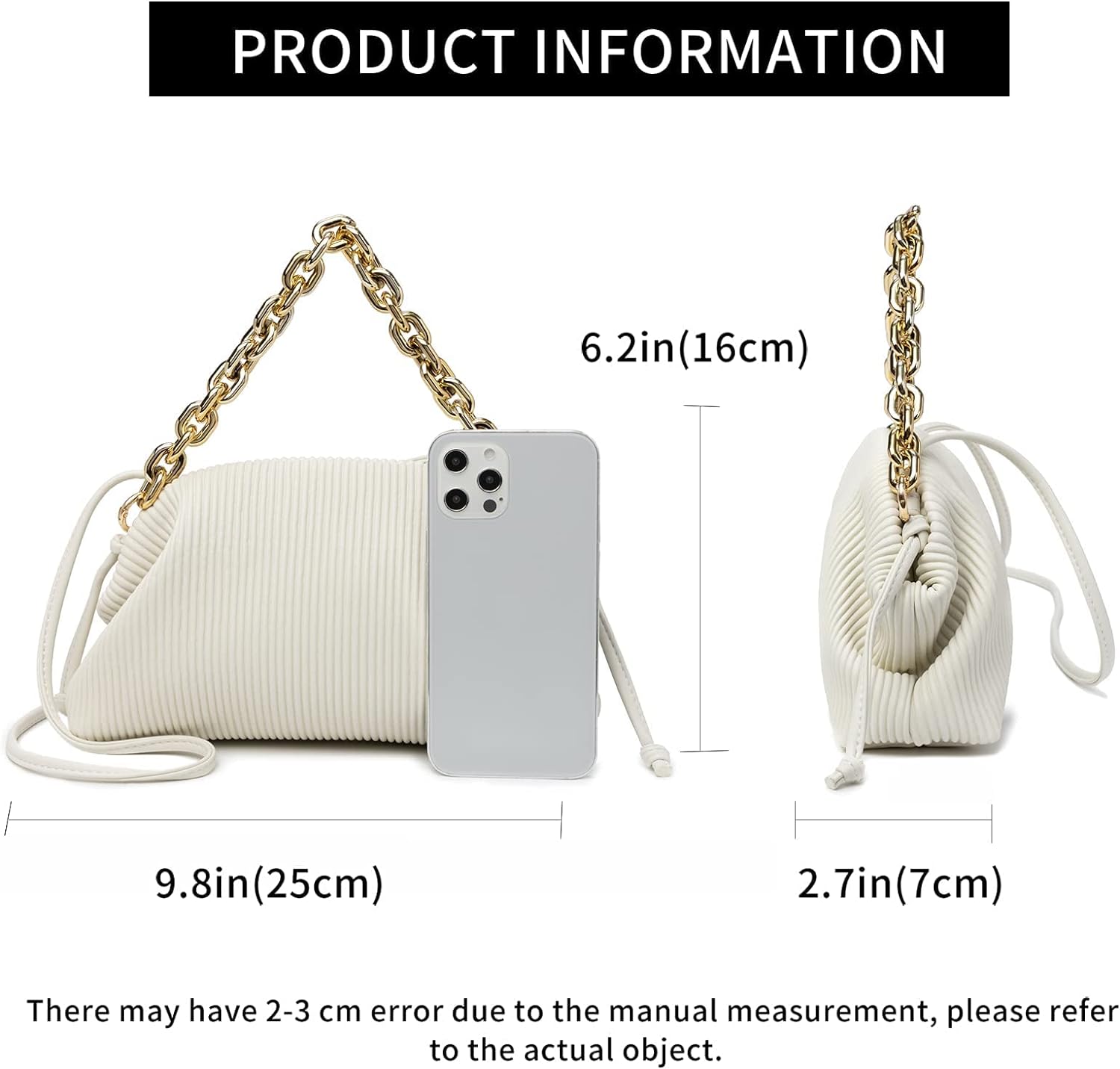 Shoulder Clutch Purse Handbag for Women Designer Small Dumpling Chain Pouch Bag Soft Ruched Crossbody Bag