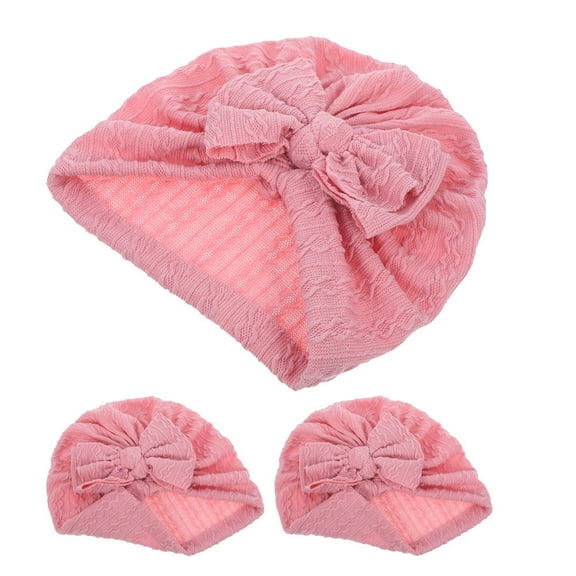 SEWCHICS Toddler Girls Bow Knit Hat 3-Pack Soft Round Beanie Caps for Baby Photoshoot and Everyday Wear