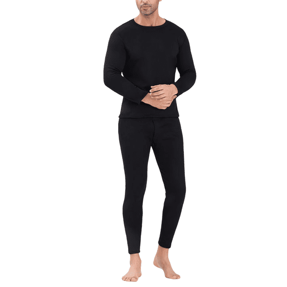 Wutalume Men Winter Fleece Lined Cotton Thermal Long Johns Top and Bottom Underwear Set, Ultra-Warm for Extreme Cold, Comfortable Base Layer for Daily Use,Black L