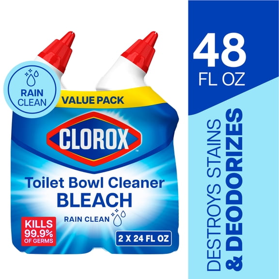 Clorox Toilet Bowl Cleaner w/Bleach, Rain Clean, 24 fl oz, 2 Pack