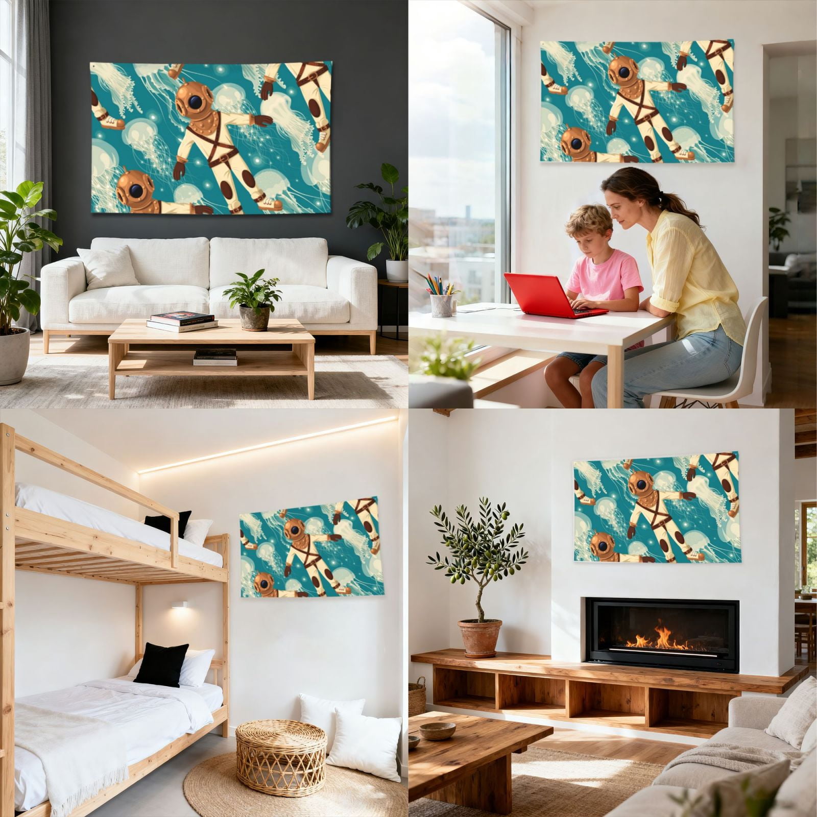 Diver And Jellyfish Four Hole Decorated Banner Flag for Garden Yard Home Decoration Indoor Outdoor 4x6 Ft