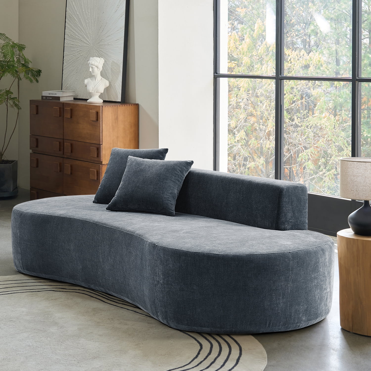 Tina's Home Modern Minimalist 3-Seater Blue Sofa for Adult Living Room Couch with Curved Design No Assembly Required