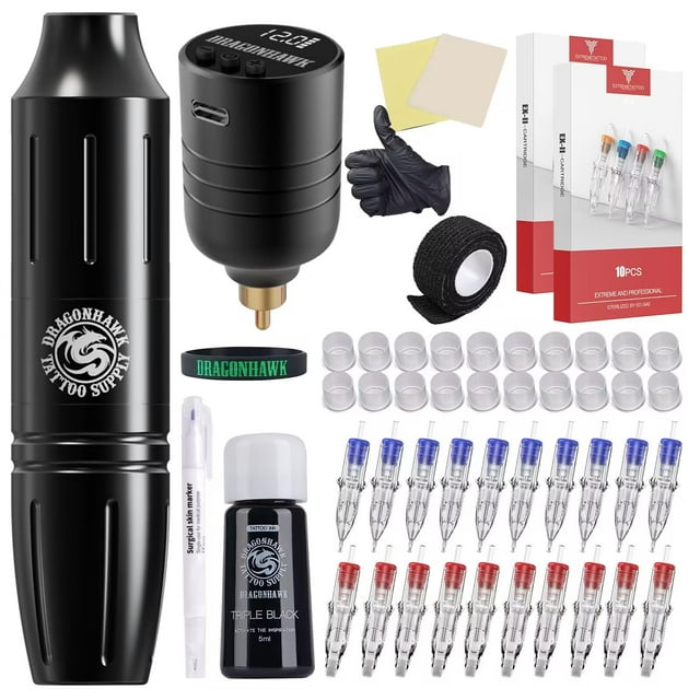 Kit de máquina de tatuaje Dragonhawk W085D inalámbrico con batería