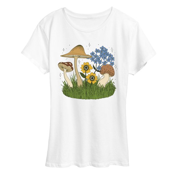 Instant Message - Mushrooms and Flowers Short Sleeve Graphic T-Shirt