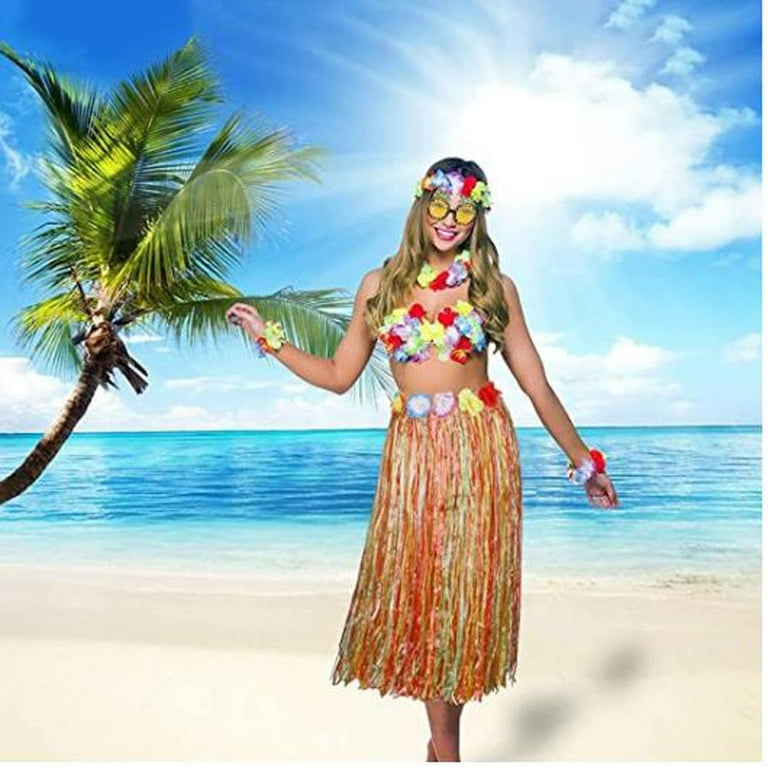 Toma 8 PCS Fancy Dress Hula Skirt Costume Hawaiian Grass Skirt Dancer Dress  Set with Sunglasses and Ring Party Skirts for Adult Kids