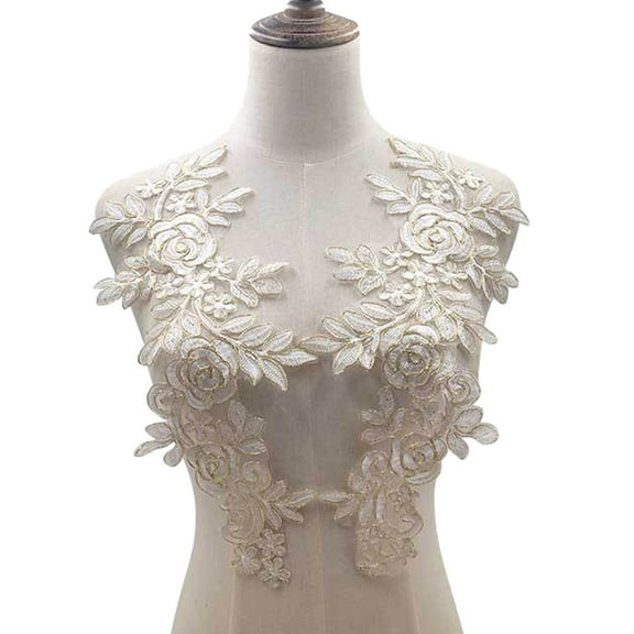 Visland Women Neckline Applique, Fashion Soft Milk Silk Flower Lace Hollow Embroidered Tassel Decor Collar Applique Trim Clothes Sewing Accessory for Ballgown Wedding Dresses Gown DIY