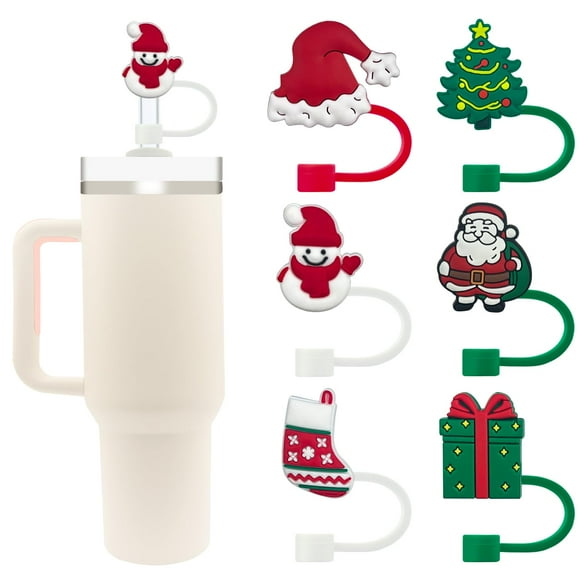 Cubiertas de paja Velaco Christmas para vasos Stanley de 1,2 litros, 6 unidades