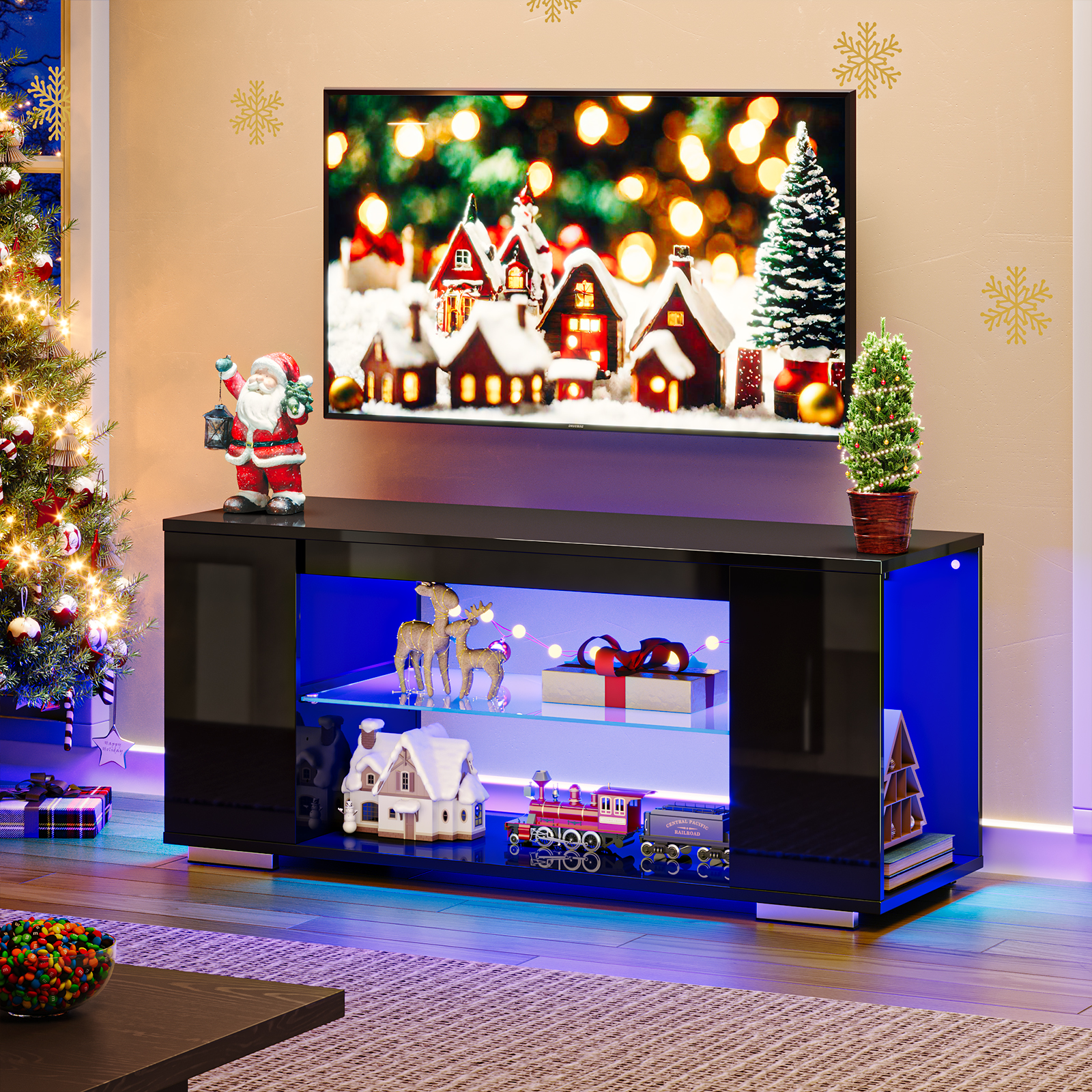 Pinmoco 47" TV Stand with LED Lights, Black photo 8