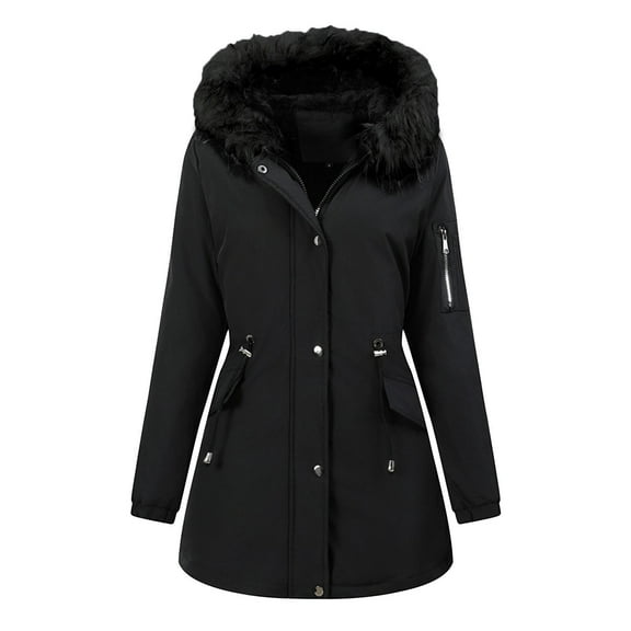 qucoqpe Womens Fuzzy Fleece Lined Hooded Parka Button Front Zip up Long Sleeve Puffer Quilted Jackets Winter Coats for Women