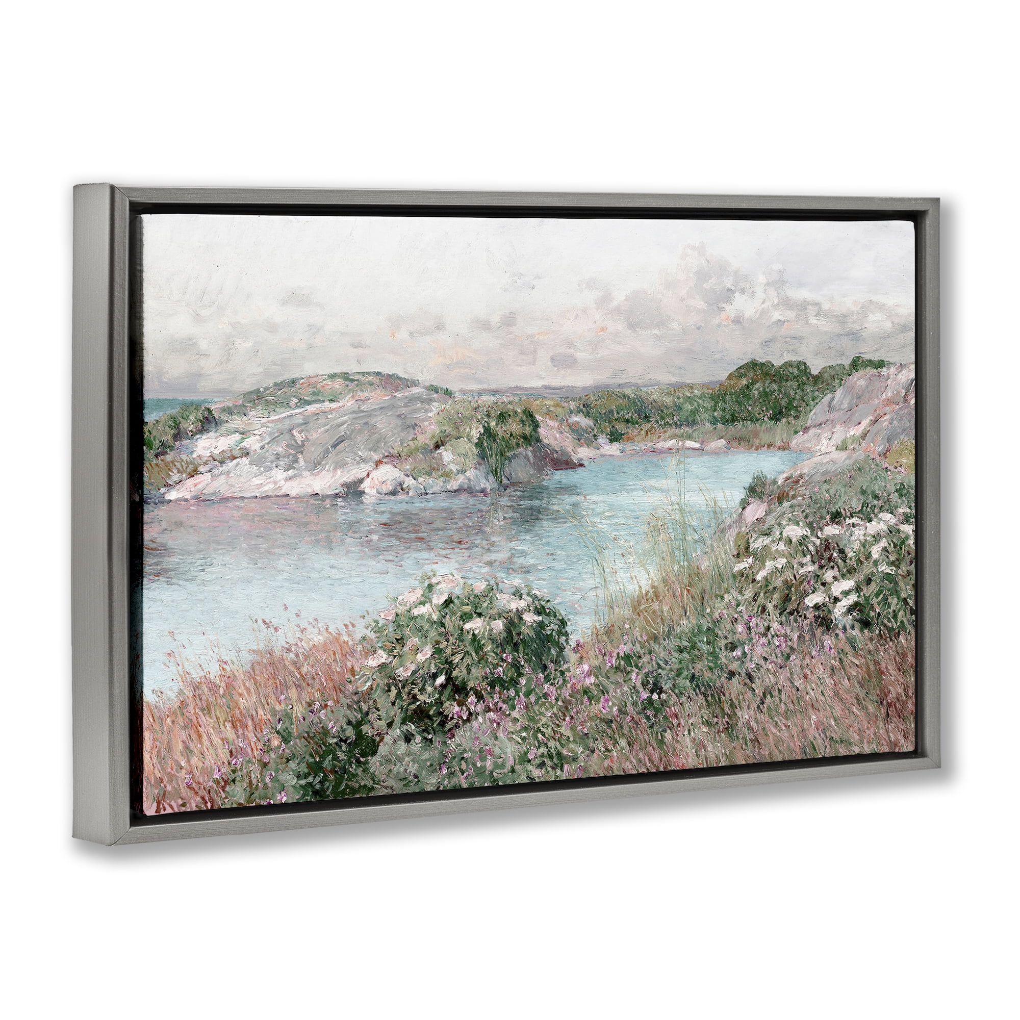 Stupell Industries Classic Riverbank Landscape Landscape & Nature Painting Gray Floater Framed Canvas Art Print Wall Art, 31 x 21
