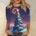 thumbnail image 2 of Womens T-shirts Xmas Tree Print Christmas Shirts 3/4 Sleeve Tops Crew Neck Casual Fashion Holiday Graphic Tees (L, Purple), 2 of 5